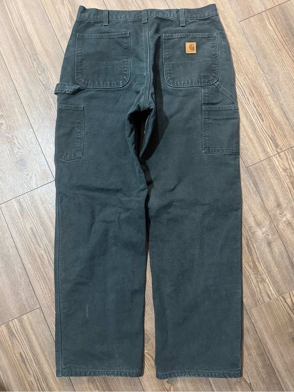 VTG Carhartt B111 BLK Flannel Lined Carpenter Dungaree Pants Black 34x32